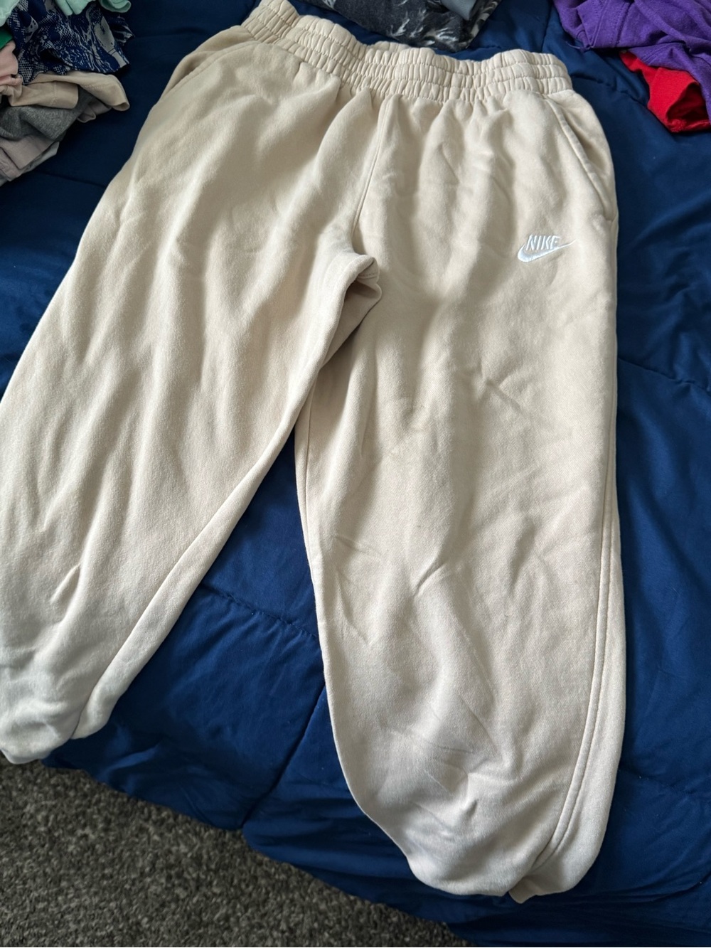 Nike Kids Cream Fleece Sweatpants with White Swoosh
